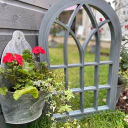Arched Outdoor Mirror Belgravia Grey, Black Accent, 76x51cm - thumbnail 3