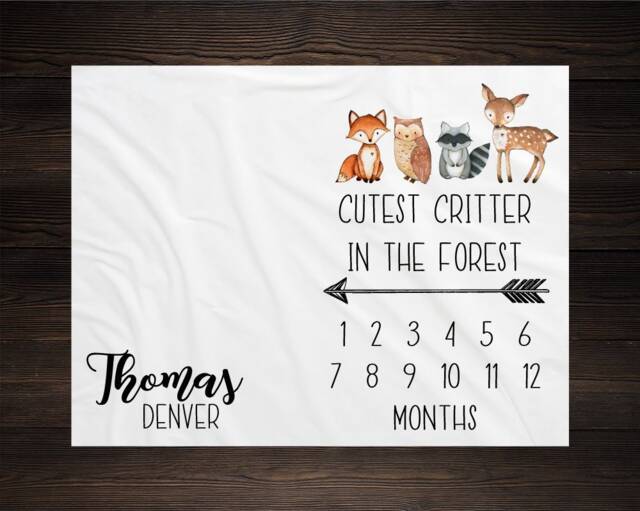 Woodland Milestone Blanket Monthly Growth Tracker Soft Fleece Fox Baby Shower Gift Newborn Watch Me Grow Boy - image 1