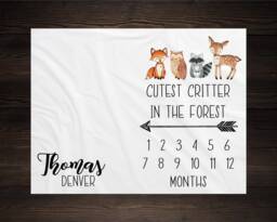 Woodland Milestone Blanket Monthly Growth Tracker Soft Fleece Fox Baby Shower Gift Newborn Watch Me Grow Boy - thumbnail 1