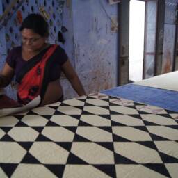 Hand Block Printed Cotton Pillow Cover Geometric Design - Damaru Orange & Black - thumbnail 4