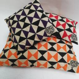 Hand Block Printed Cotton Pillow Cover Geometric Design - Damaru Orange & Black - thumbnail 3
