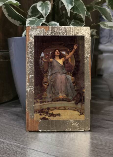 Circe & Ulysses Wooden Wall Art Gold Oak Pre-Raphaelite Painting - image 1