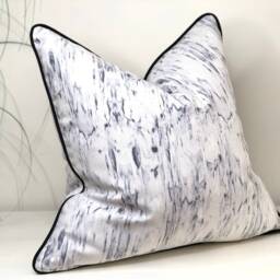 Marbled Blue Grey Cushion Pillow Cover With Black Piping Trim - Modern Contemporary Home Decor - thumbnail 2