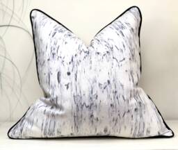 Marbled Blue Grey Cushion Pillow Cover With Black Piping Trim - Modern Contemporary Home Decor - thumbnail 1