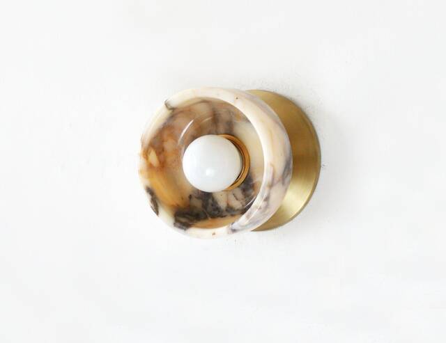 Minimalist Calacatta Viola Marble & Brass Sconce Lamp Vanity Fixture Light Bathroom Kitchen Wall - image 1
