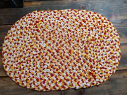 Handmade Braided Rag Rug Red, White, & Yellow Recycled T-Shirt - thumbnail 1