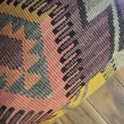 40cm - 16Inch Stunning Kilim Pillow Cover - Antique Slit Weave Nomadic Style -Kazak Orange Blue On Brown - thumbnail 3