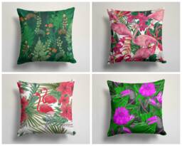 Flamingo Pillow Cover/Pink Forest Case/Home Decor Cushion Cover/Gift For Her/Animal Cushions Case/Green Pink Animal Figure - thumbnail 1
