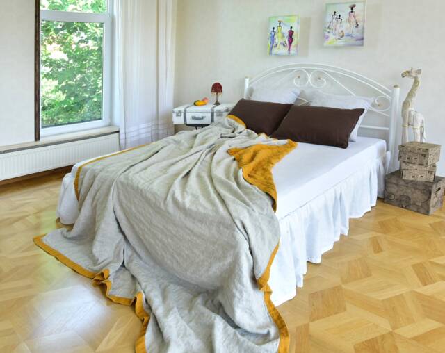 Summer Linen Quilt, Stonewashed Finish, Double-Sided Organic Flax Blanket, Modern Eco Bedding - image 1