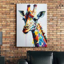 Colorful Giraffe Head Abstract Oil Painting Splatter Style Wall Art, Framed Canvas Poster Print, Home Kitchen Office Room Decor, Gifts - thumbnail 1