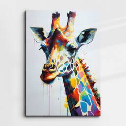 Colorful Giraffe Head Abstract Oil Painting Splatter Style Wall Art, Framed Canvas Poster Print, Home Kitchen Office Room Decor, Gifts - thumbnail 3