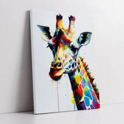Colorful Giraffe Head Abstract Oil Painting Splatter Style Wall Art, Framed Canvas Poster Print, Home Kitchen Office Room Decor, Gifts - thumbnail 2