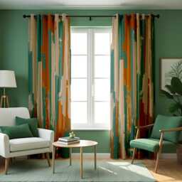 Abstract Brushstroke Curtains, Teal & Rust Modern Art Print Drapes, Contemporary Painted Rod Pocket Panels, Stylish Home Decor - thumbnail 1