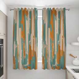 Abstract Brushstroke Curtains, Teal & Rust Modern Art Print Drapes, Contemporary Painted Rod Pocket Panels, Stylish Home Decor - thumbnail 3