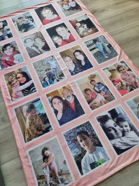 Pink Large Blanket With Photographs, Personalised Photo Gift, Velvet Soft 20 Panels To Personalised, Blankets - 98x155cm - image 1