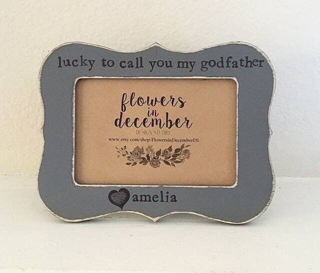 Personalized Godfather Picture Frame Hand Stamped Baptism Gift - image 1