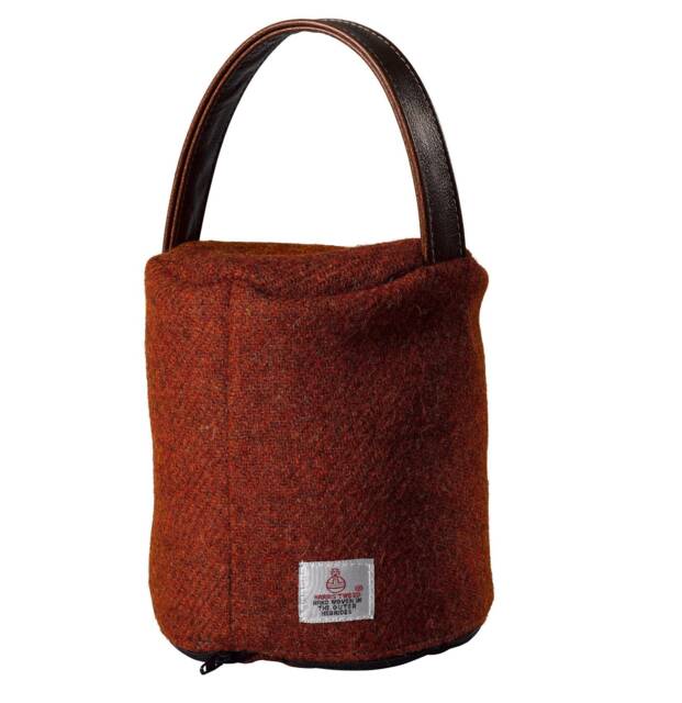Harris Tweed 100% Pure New Wool Round Doorstop Cover With Real Leather Handle - Burnt Orange - image 1