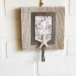 Coastal Wall Hook, Nautical Starfish Upcycled Key Holder, Decor, Beach Map - thumbnail 3