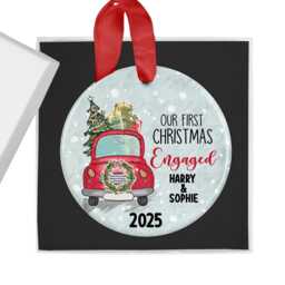 Our First Christmas Engaged Bauble With Gift Box, Custom 1st Xmas Personalised, Ceramic Pendant, Engagement Gift, Couples Fiance - thumbnail 1
