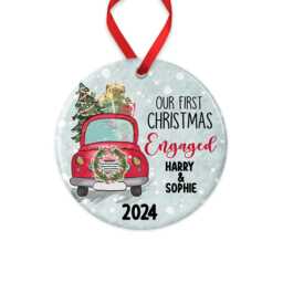 Our First Christmas Engaged Bauble With Gift Box, Custom 1st Xmas Personalised, Ceramic Pendant, Engagement Gift, Couples Fiance - thumbnail 3