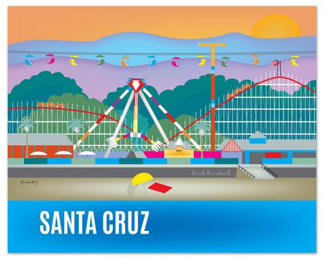 Santa Cruz Print, Wall Art, Travel Beach Boardwalk Poster Loose Petals - Style E8-O-Santa-Cru - image 1
