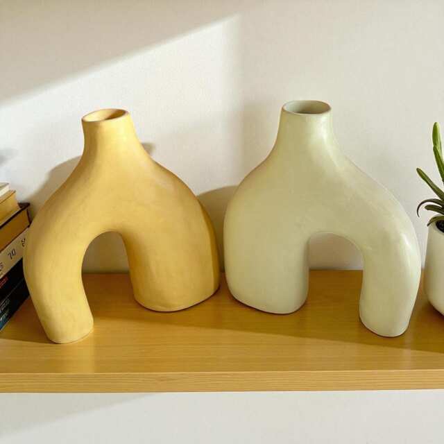 Terracotta Vase, Stucco Pottery Decoration, Natural Vase Deco Black&white - image 1