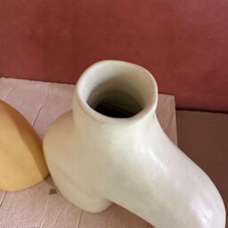 Terracotta Vase, Stucco Pottery Decoration, Natural Vase Deco Black&white - thumbnail 3
