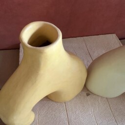 Terracotta Vase, Stucco Pottery Decoration, Natural Vase Deco Black&white - thumbnail 2