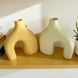 Terracotta Vase, Stucco Pottery Decoration, Natural Vase Deco Black&white - thumbnail 1