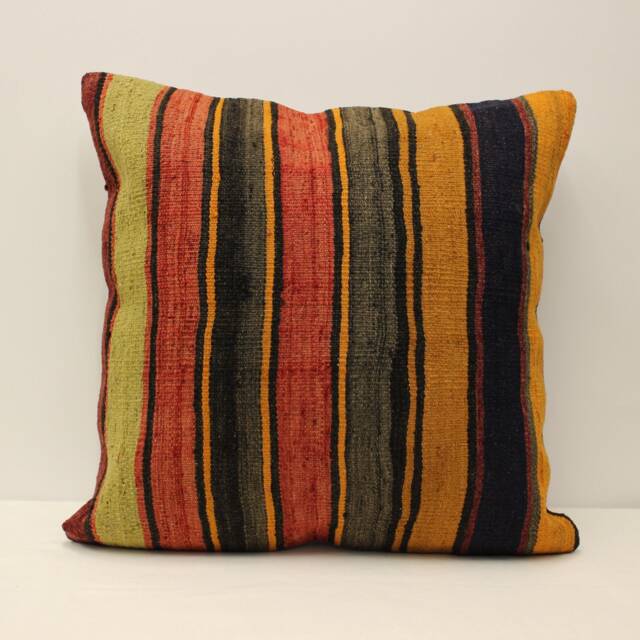 Vintage Turkish Kilim Pillow Cover, Ethnic Boho Throw - 24x24 - image 1