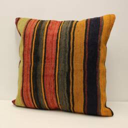 Vintage Turkish Kilim Pillow Cover, Ethnic Boho Throw - 24x24 - thumbnail 3