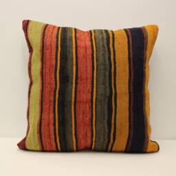 Vintage Turkish Kilim Pillow Cover, Ethnic Boho Throw - 24x24 - thumbnail 1