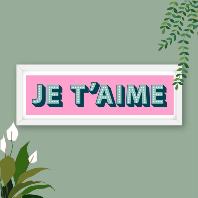 Framed Je T'aime Print, I Love You in French Gift Paper Anniversary, 1st Anniversary Gift, Valentine - image 1