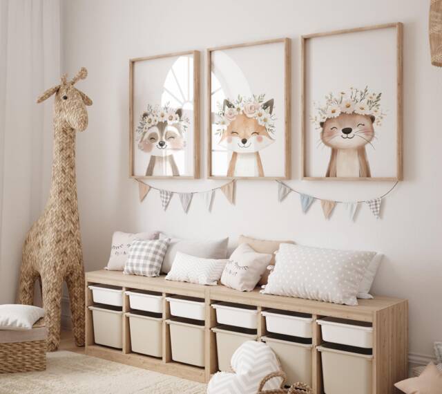 Woodland Nursery Prints, Decor, Wall Art, Set Of 3 Animals - image 1