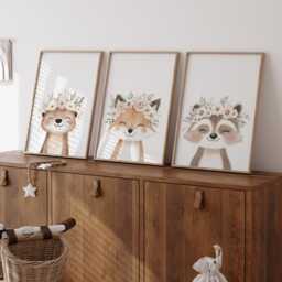 Woodland Nursery Prints, Decor, Wall Art, Set Of 3 Animals - thumbnail 2
