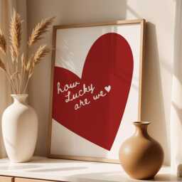 How Lucky Are We Wall Print, Red Heart Poster, Trendy Art, Bedroom Livingroom Art Quote - thumbnail 3