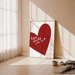 How Lucky Are We Wall Print, Red Heart Poster, Trendy Art, Bedroom Livingroom Art Quote - thumbnail 2