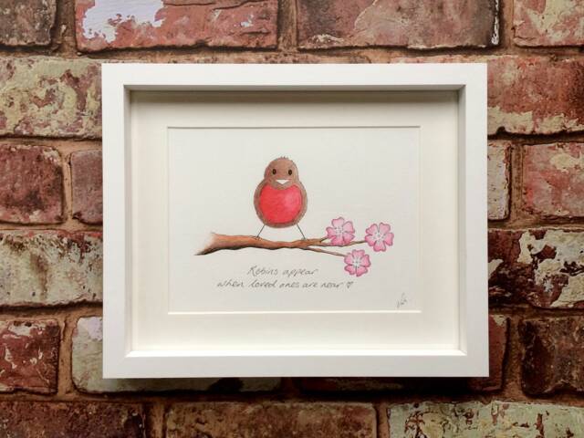 Robins Appear When Loved Ones Are Near - Robin Hand Drawn & Painted Original Watercolour Lost Love Bereavement Keepsake Sympathy - image 1
