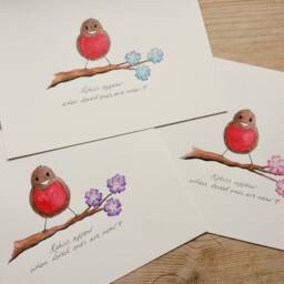 Robins Appear When Loved Ones Are Near - Robin Hand Drawn & Painted Original Watercolour Lost Love Bereavement Keepsake Sympathy - thumbnail 3