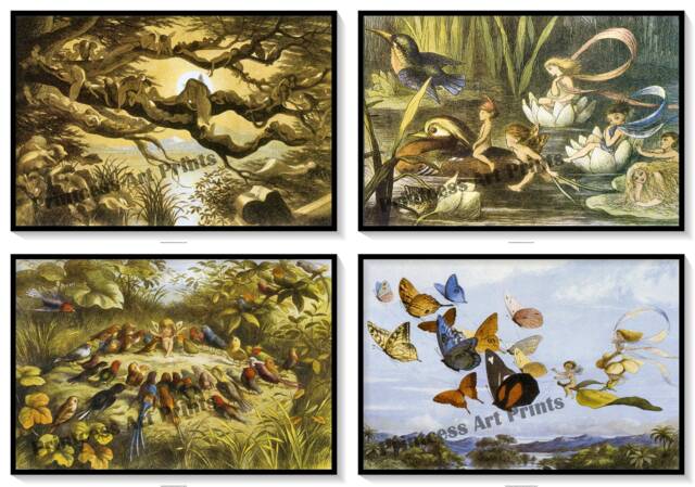 Richard Doyle Vintage Fairy Butterfly Illustrations Set Of 4 Art Prints Fairies, Pixies, Elves - image 1