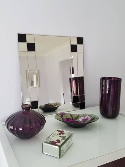 Art Deco Rectangular Black Mirror - Stained Glass Hand Crafted - image 1