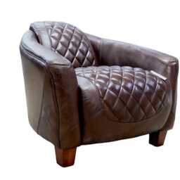 Quilted Distressed Leather Tub Chair - Vintage Brown Armchair - Kar2003 - thumbnail 2