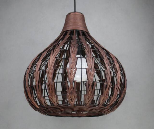 "Handwoven Rattan Pendant Light, Vintage Ceiling Lighting, Farmhouse Lamp, W12.6"" X H12.9" - image 1