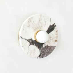 Minimalist Calacatta Viola Marble & Brass Wall Fixture Light Brown Veined Sconce Vanity Bathroom - thumbnail 2