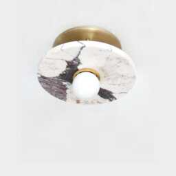 Minimalist Calacatta Viola Marble & Brass Wall Fixture Light Brown Veined Sconce Vanity Bathroom - thumbnail 3