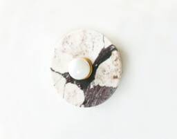 Minimalist Calacatta Viola Marble & Brass Wall Fixture Light Brown Veined Sconce Vanity Bathroom - thumbnail 1