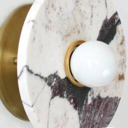 Minimalist Calacatta Viola Marble & Brass Wall Fixture Light Brown Veined Sconce Vanity Bathroom - thumbnail 4