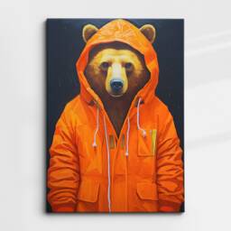 Bear With Coat Hood Animal Abstract Oil Painting Splatter Style Wall Art, Framed Canvas Poster Print, Home Kitchen Office Room Decor, Gifts - thumbnail 3
