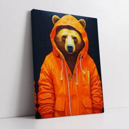 Bear With Coat Hood Animal Abstract Oil Painting Splatter Style Wall Art, Framed Canvas Poster Print, Home Kitchen Office Room Decor, Gifts - thumbnail 2