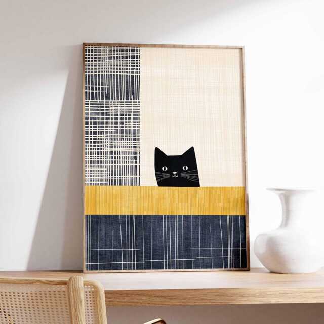 Modern Cat Wall Art Print, Abstract Minimalist Poster, Black Artwork, Contemporary Animal Decor For Bedroom Living Room - image 1